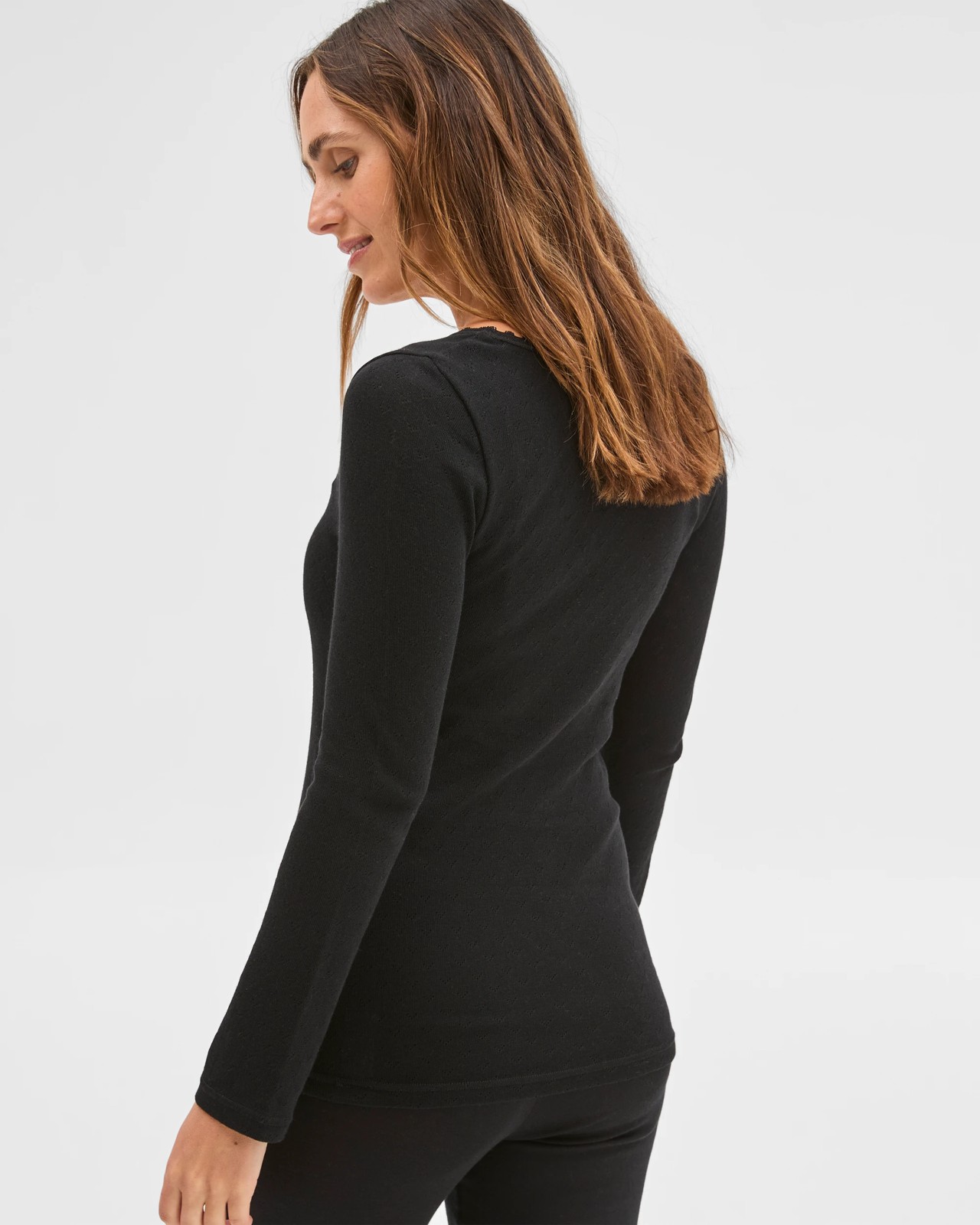 Long Sleeve Pointelle Thermal Top - Black 5 of 5