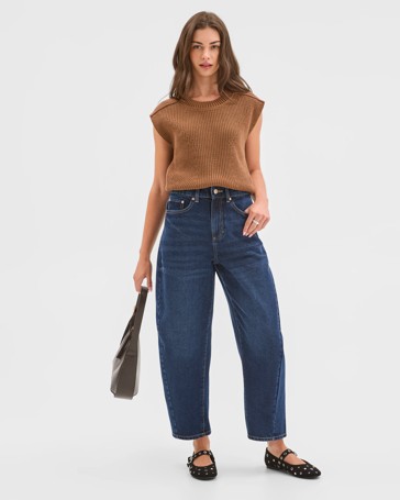 Petites Denim Forward Seam Barrel Leg Jeans