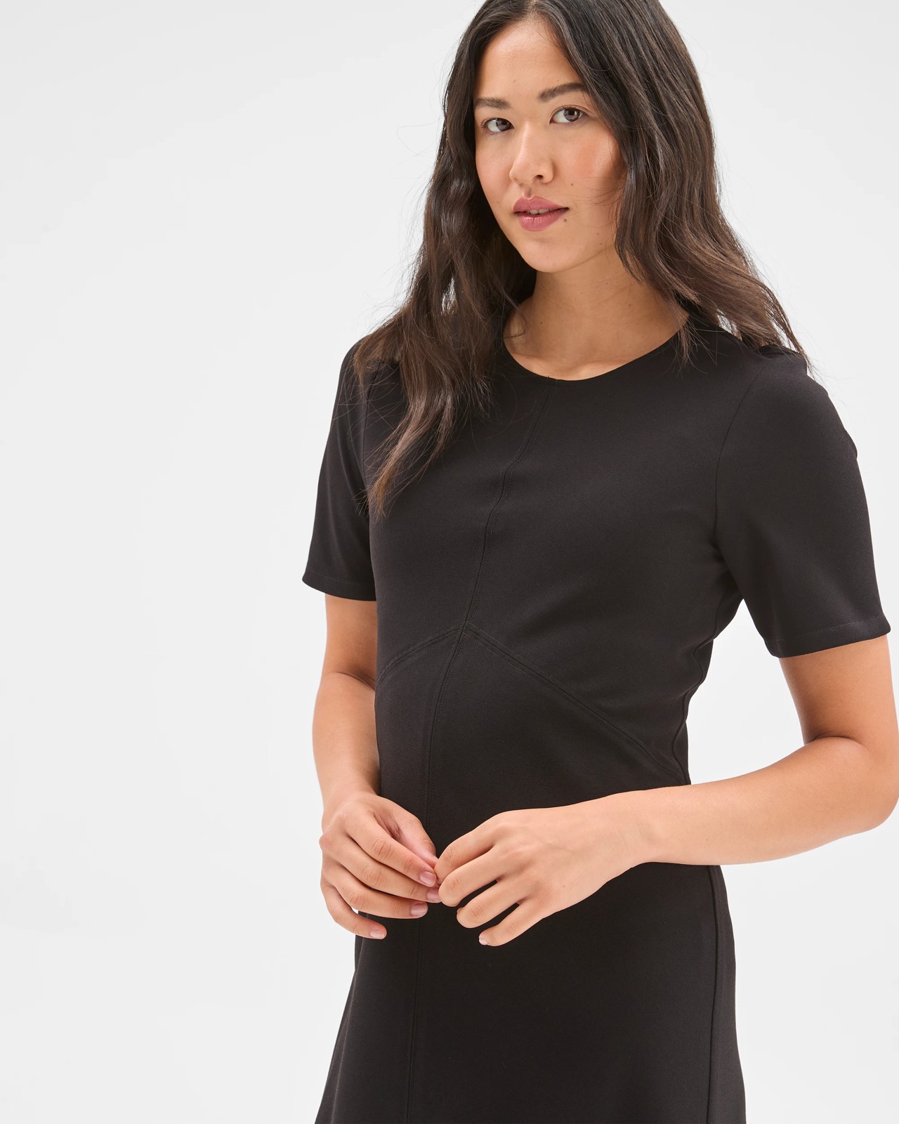 Preview Short Sleeve Midi Crepe Woven Dress - Black 5 of 5