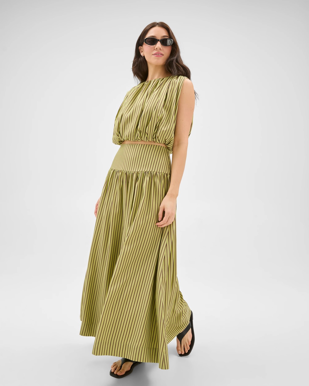 Lily Loves Lyocell A-Line Maxi Skirt - Matcha Stripe 4 of 6