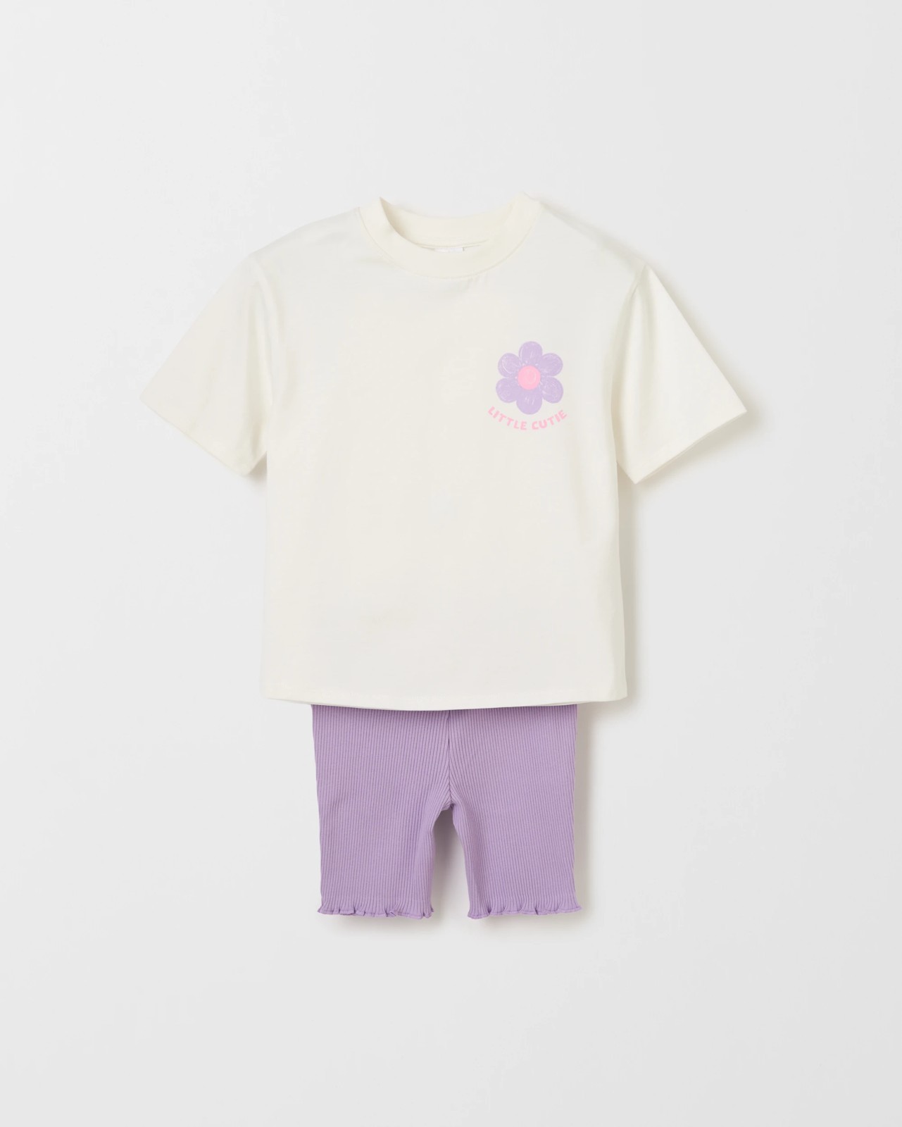 Australian Cotton Blend T-Shirt and Bike Shorts Set - Flower White Purple 6 of 6