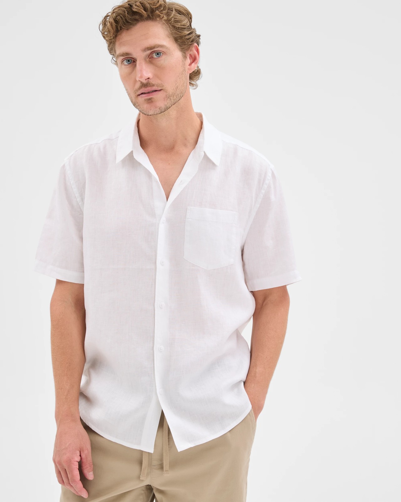 European Linen Short Sleeve Shirt - White 5 of 5