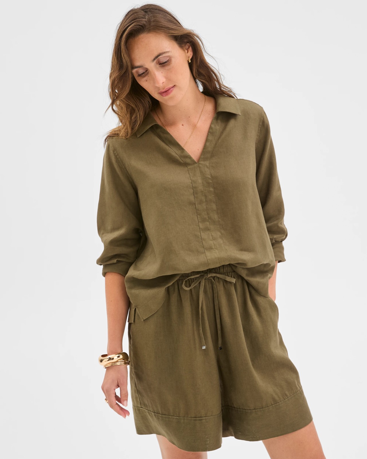 European Linen Long Shorts - Deep Moss 3 of 6