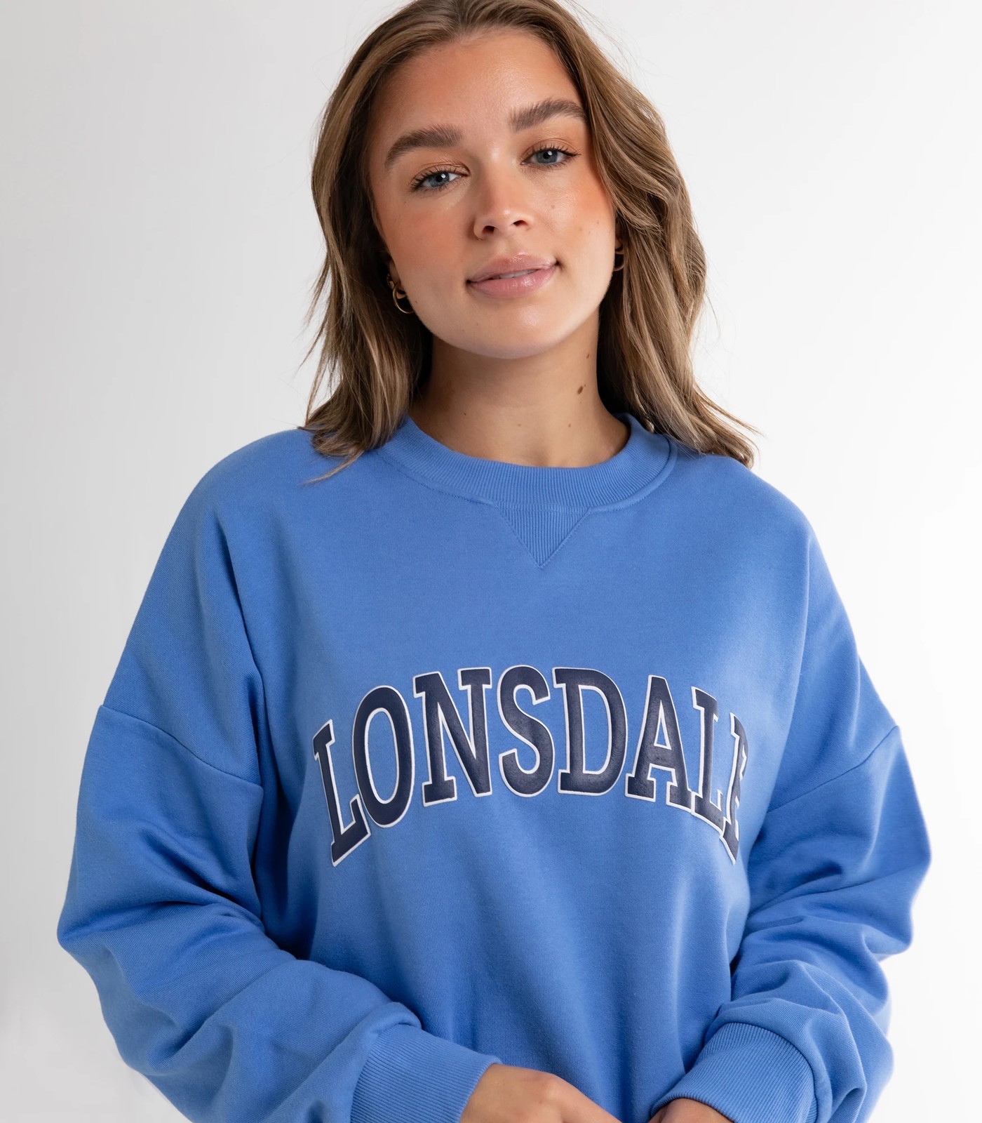 Lonsdale logo cropped sweater in navy