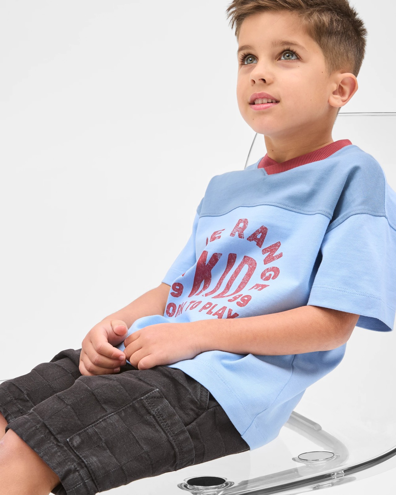 Australian Cotton Oversized V-Neck T-Shirt - Blue 3 of 6