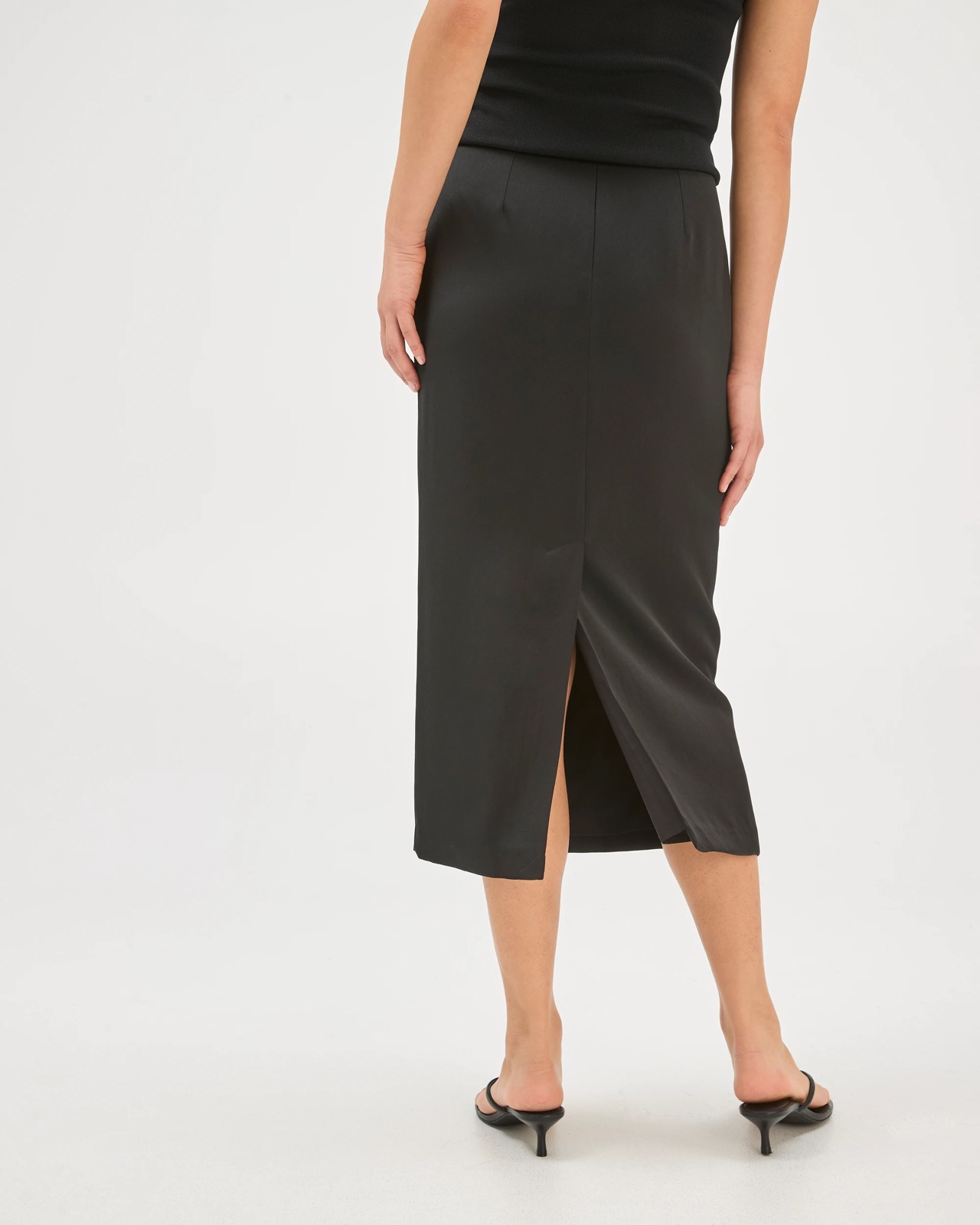 Preview Fiona Tailored Column Midi Satin Skirt - Black 5 of 5