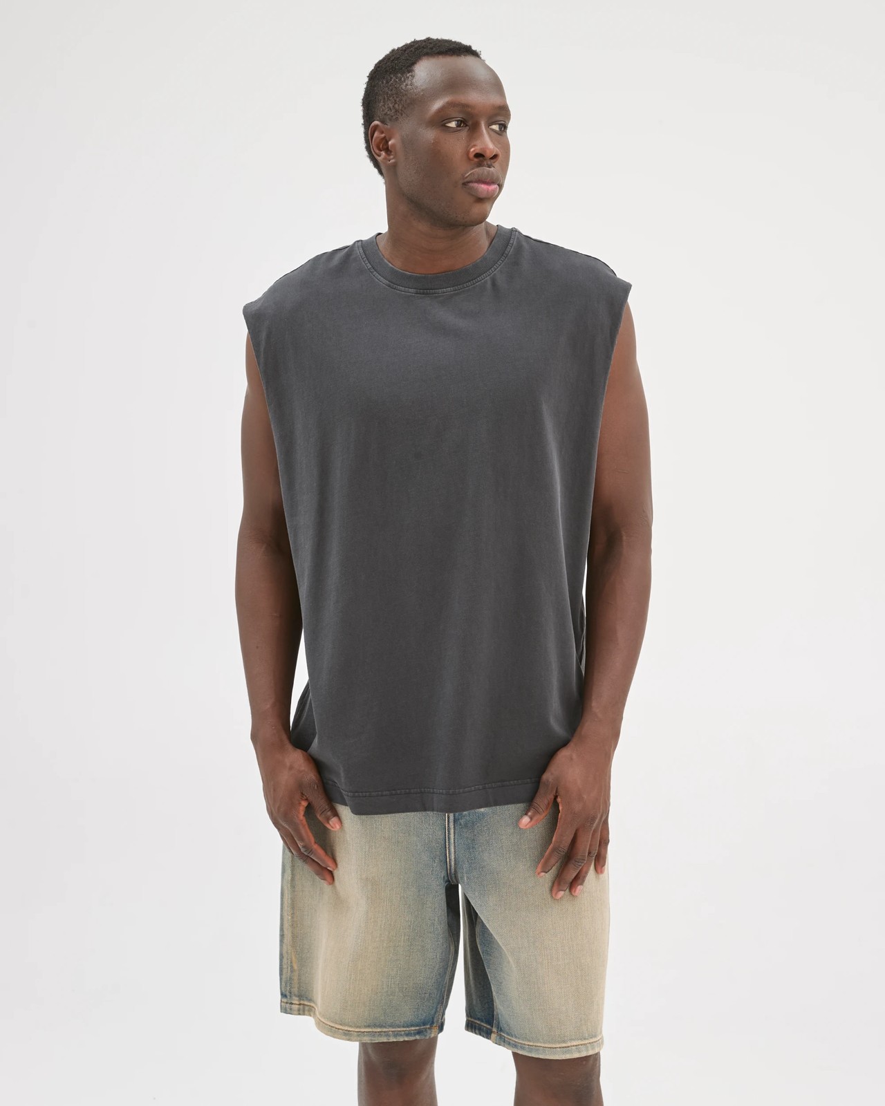 Commons Australian Cotton Heavyweight Muscle Tank Top - Washed Black 6 of 6