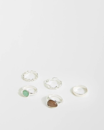 5 Pack Gem Statement Ring Set