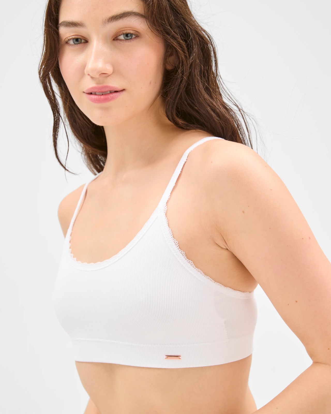 Lily Loves Rib and Lace Seamfree Crop Top - White 3 of 5
