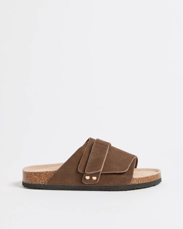 Genuine Suede Leather Moulded Cork Single Wide Strap Sandals