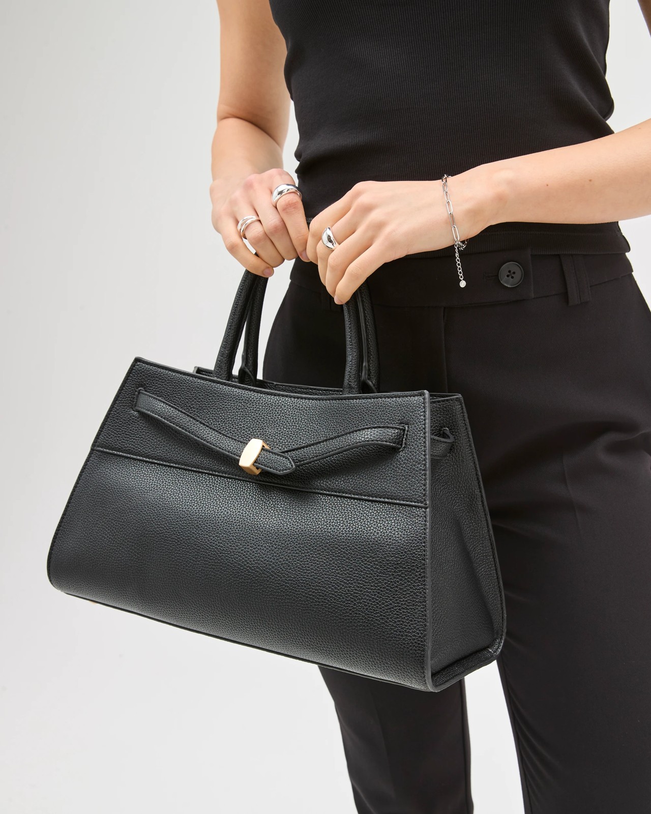 Belted Top Handle Work Tote Bag - Black 3 of 3