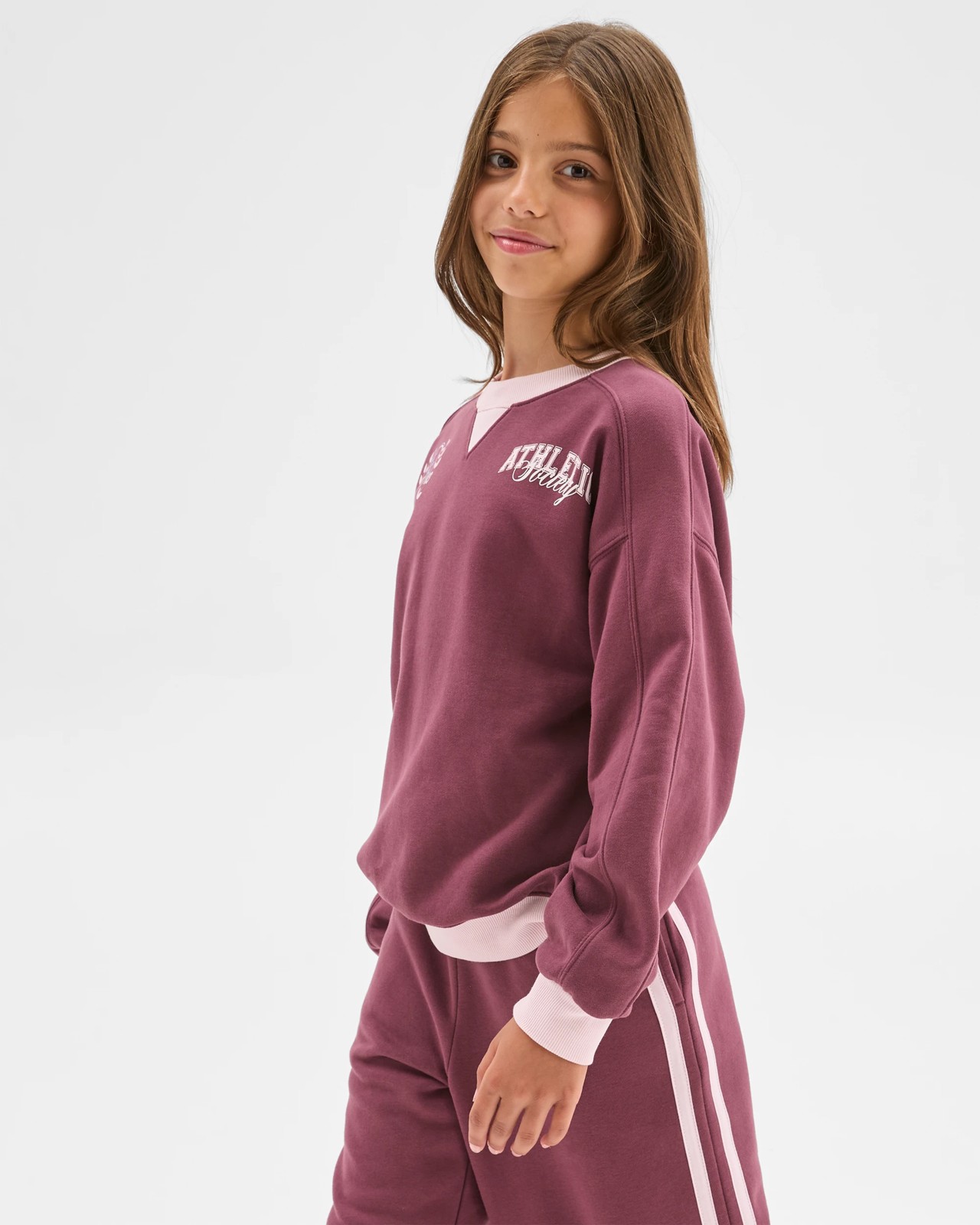 Australian Cotton Blend Long Sleeve Fleece Sweat Top - Eggplant Burgundy 3 of 5