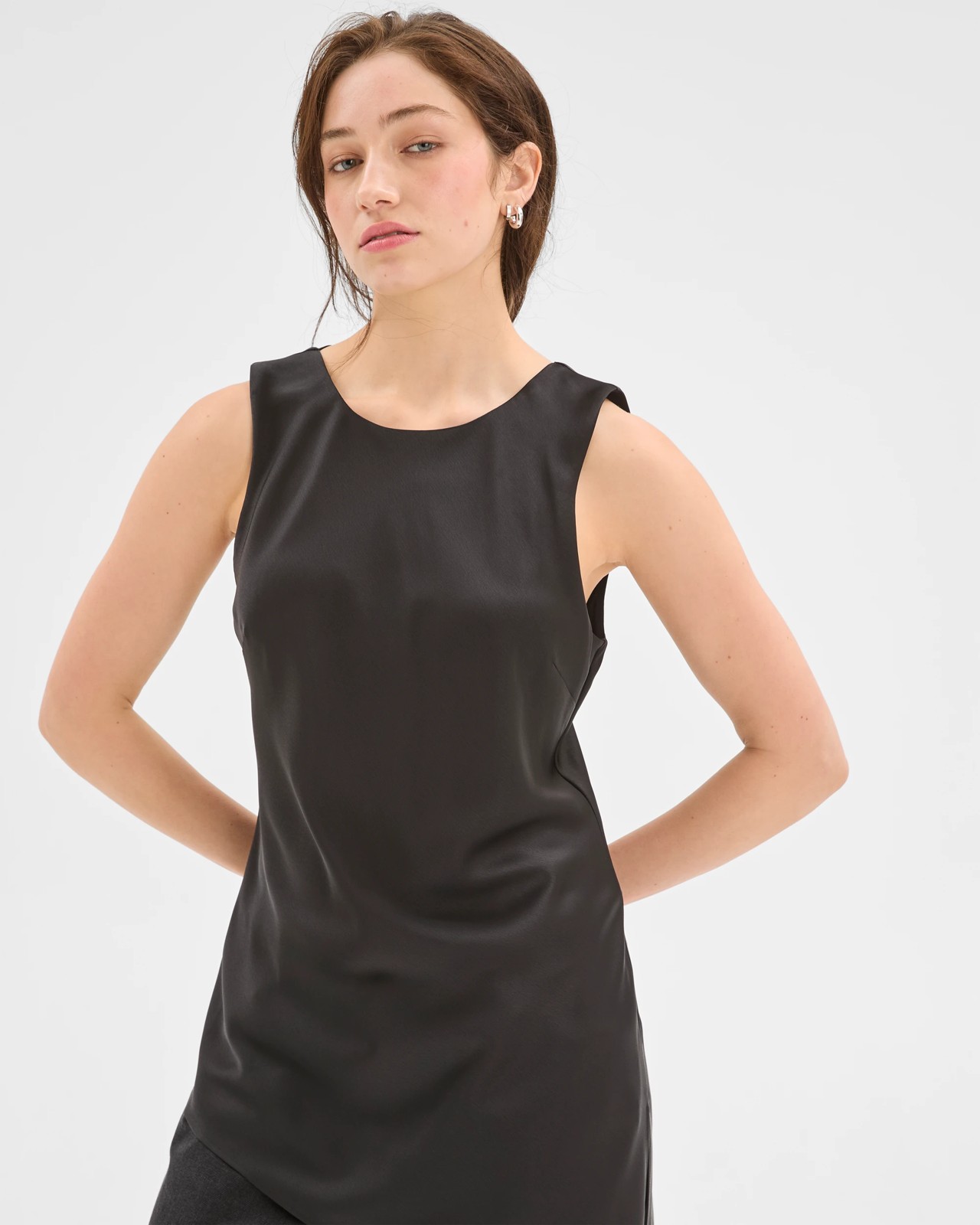 Lily Loves Asymmetrical Satin Tank Top - Black 3 of 5