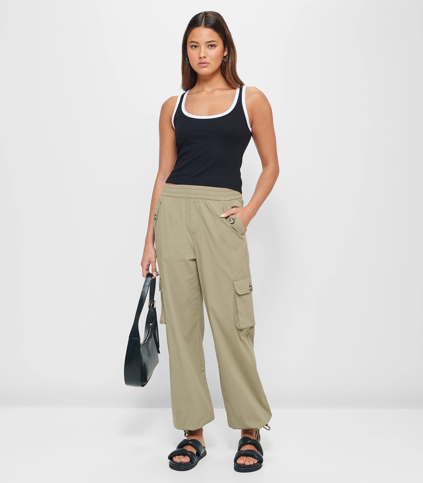 Elastic Waist Cargo Pants - Lily Loves - Khaki