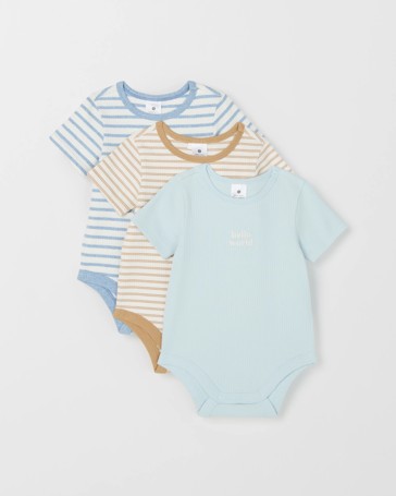 Baby Organic Cotton 3 Pack Ribbed Bodysuits