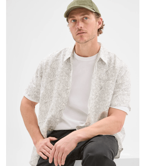 European Linen Floral Print Shirt