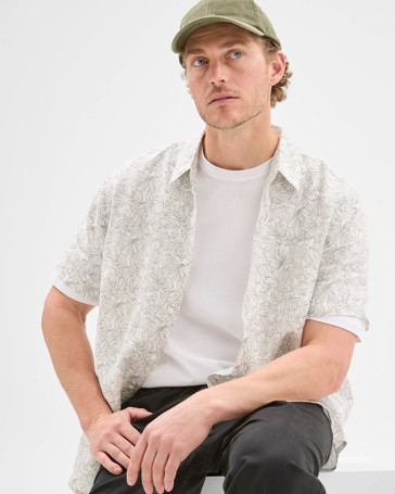 European Linen Floral Print Shirt