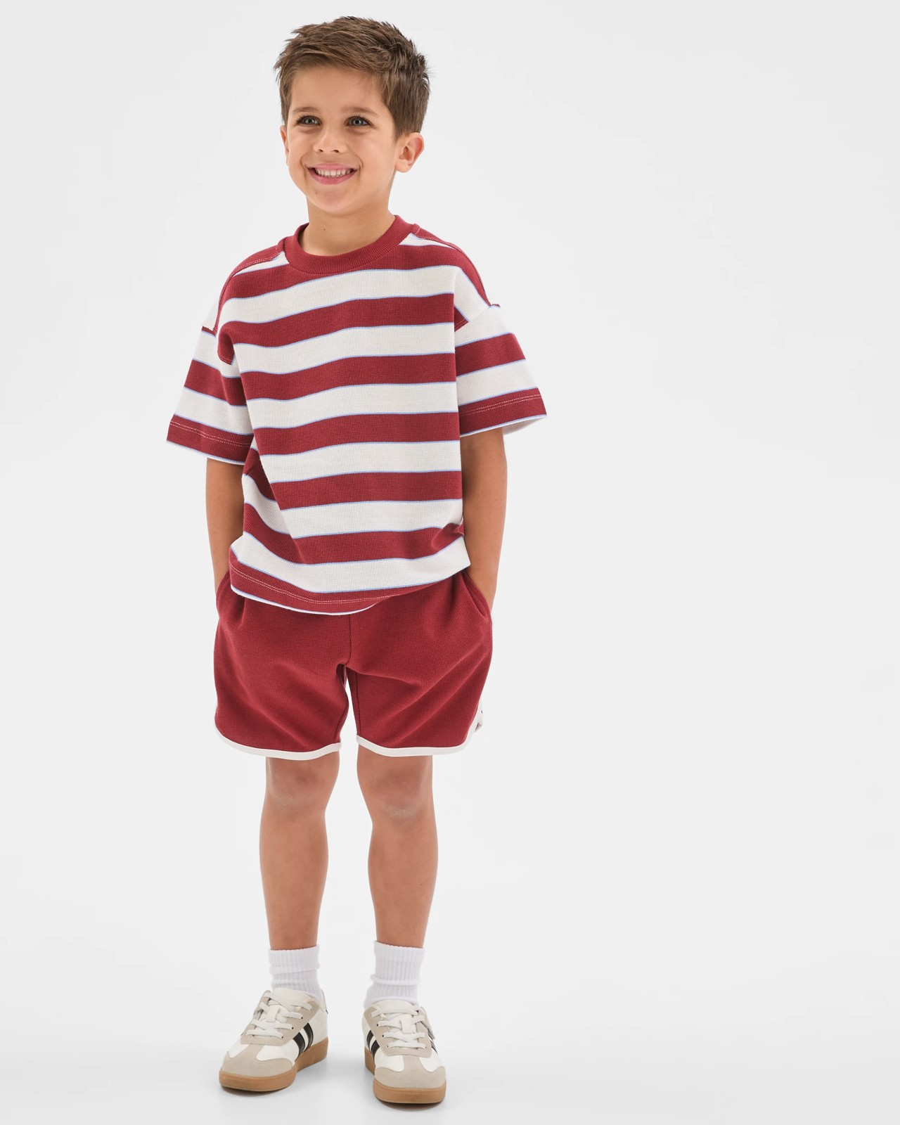 Australian Cotton Textured T-Shirt and Shorts 2 Piece Set - Red 2 of 5