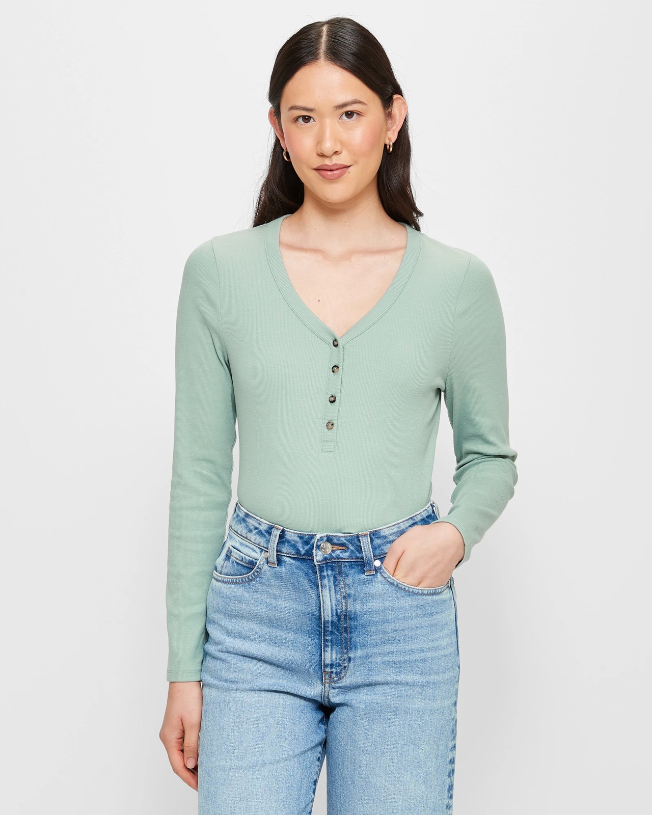 Cotton Rich Ribbed Henley Top