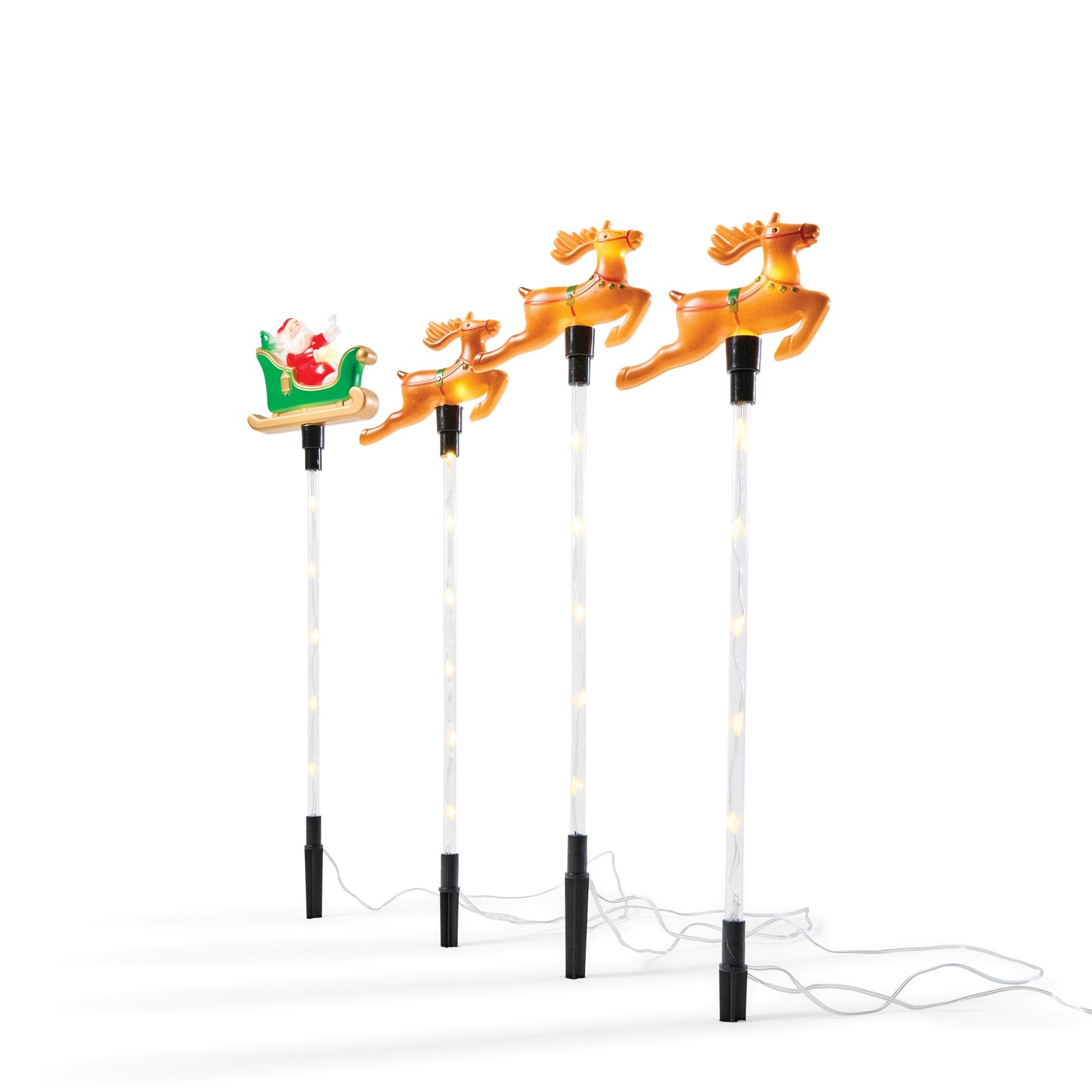 Anko 4 Pack Solar Powered LED Light-Up Multifunction Santa Sleigh Stakes 3 of 6