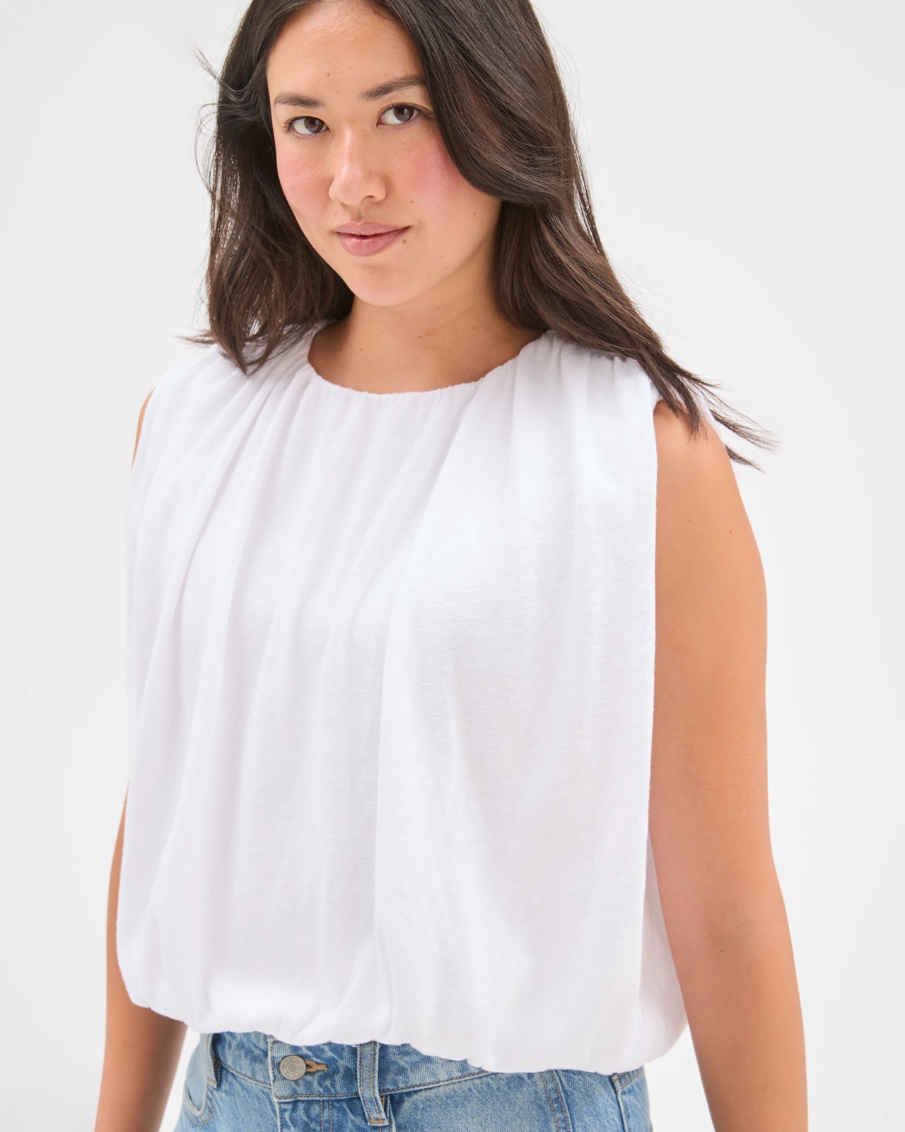 Australian Cotton Blend Sleeveless Bubble Top - White 5 of 5