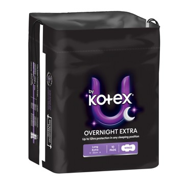 U by Kotex 10 Pack Extra Overnight Pads with Wings