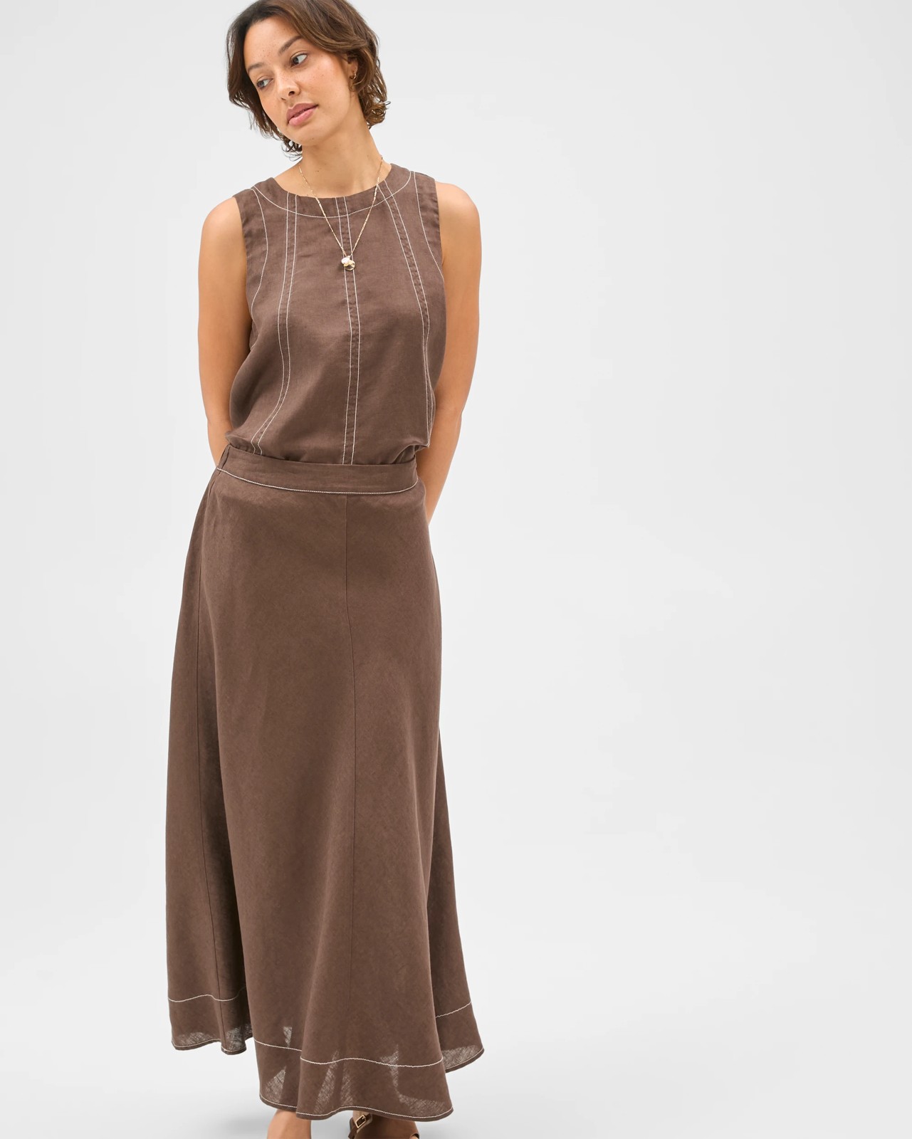European Linen Seam Detail Midi Skirt 5 of 5