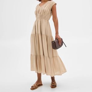 Petites Sleeveless Crinkle Midi Dress