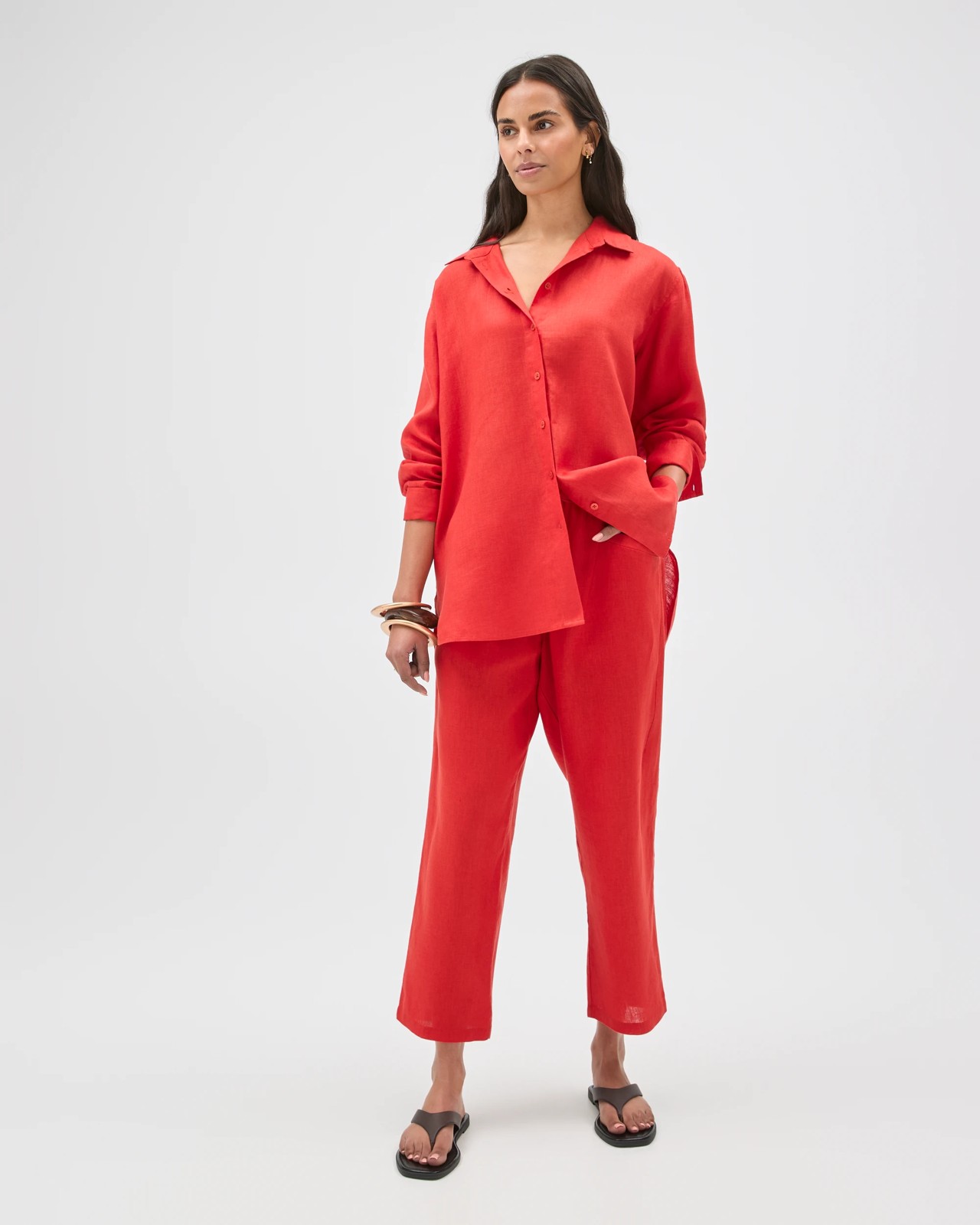 European Linen Long Sleeve Shirt - Warm Terracotta 2 of 6
