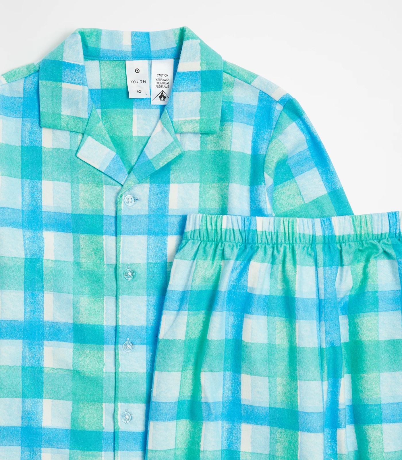 Blue Check Tartan Flannelette Wincey PJs Pyjama Set 100% Cotton