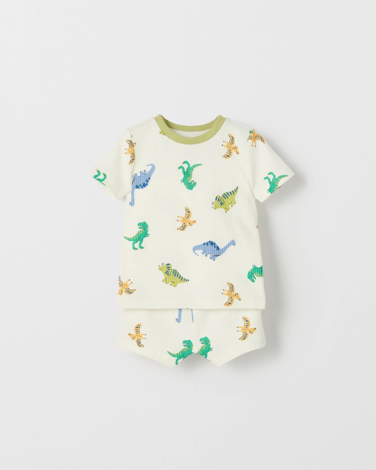 Baby Organic Cotton Ribbed Pyjama Set - Dino Neutral 3 of 3