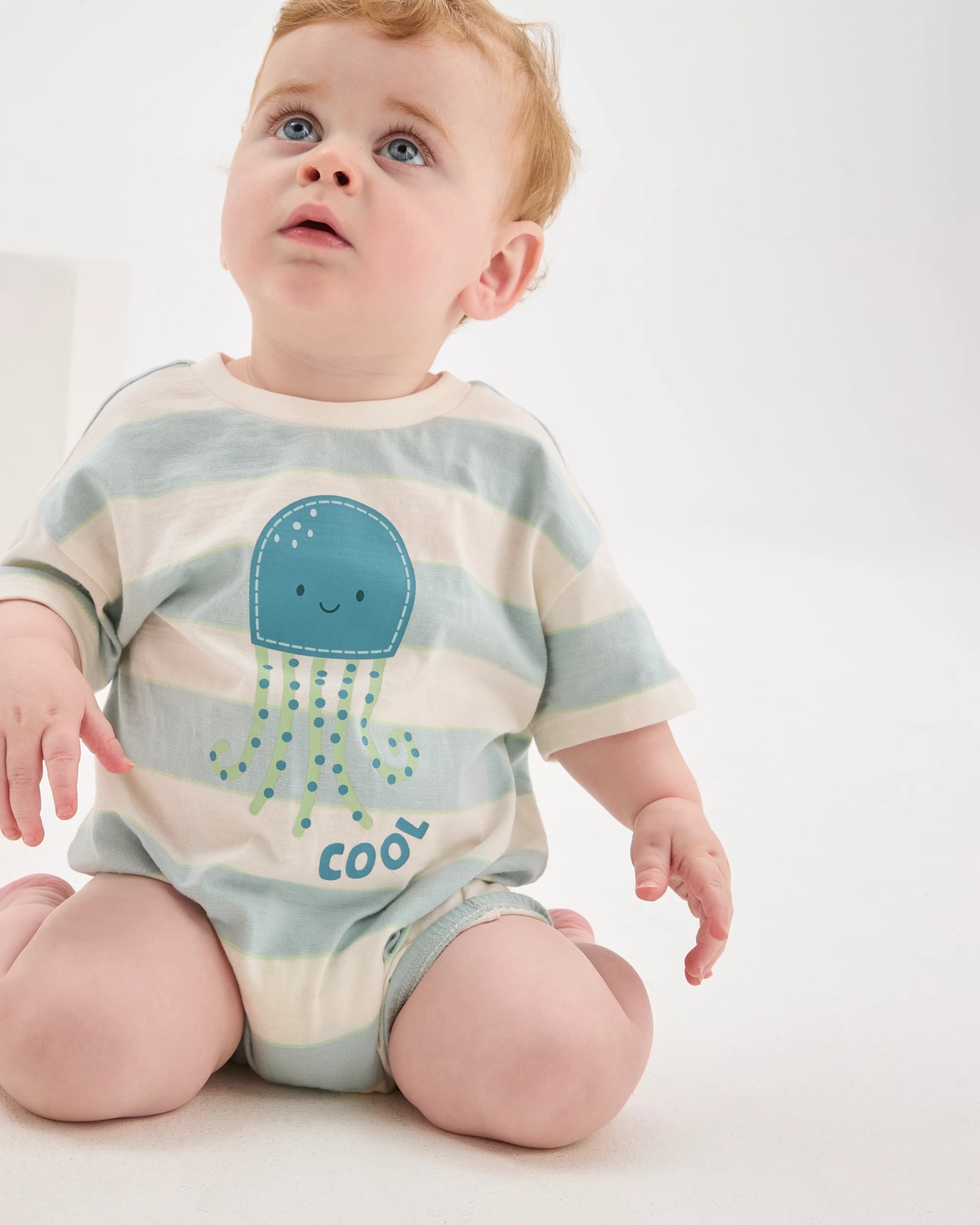 Baby Organic Cotton Slouchy Romper - Blue Octopus Stripe 2 of 5