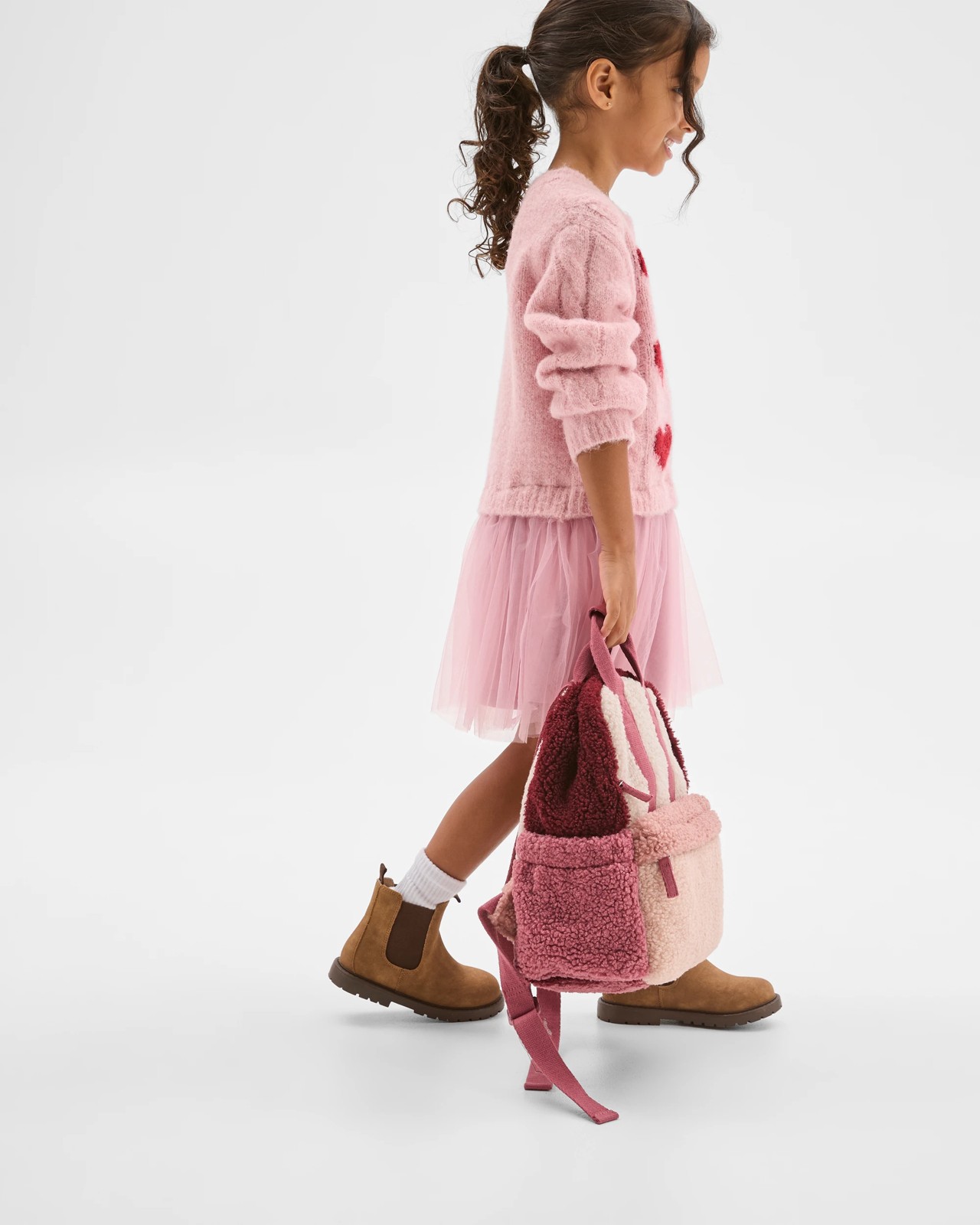 Long Sleeve Knit Sweater Tulle Embroidered Dress - Bleached Mauve 4 of 6