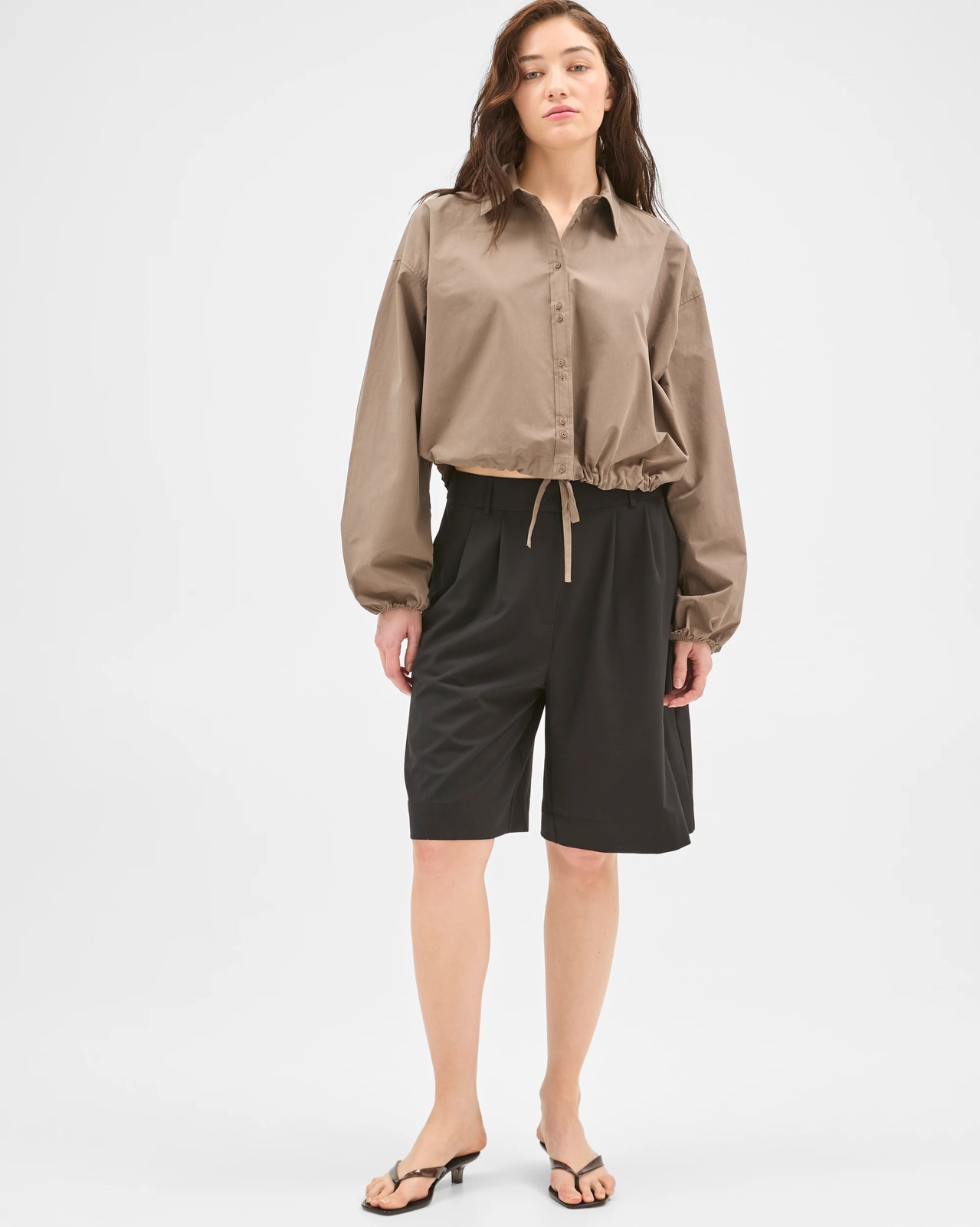 Lily Loves Australian Cotton Cropped Bubble Shirt - Smoked Taupe 2 of 5