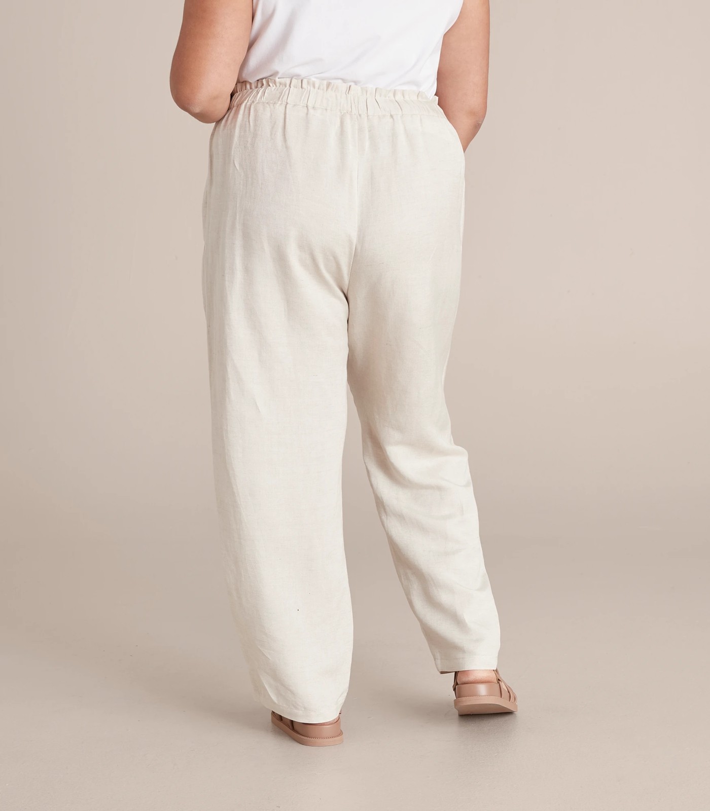 Petites Linen Blend Elastic Waist Pants - Dannii Minogue - Natural