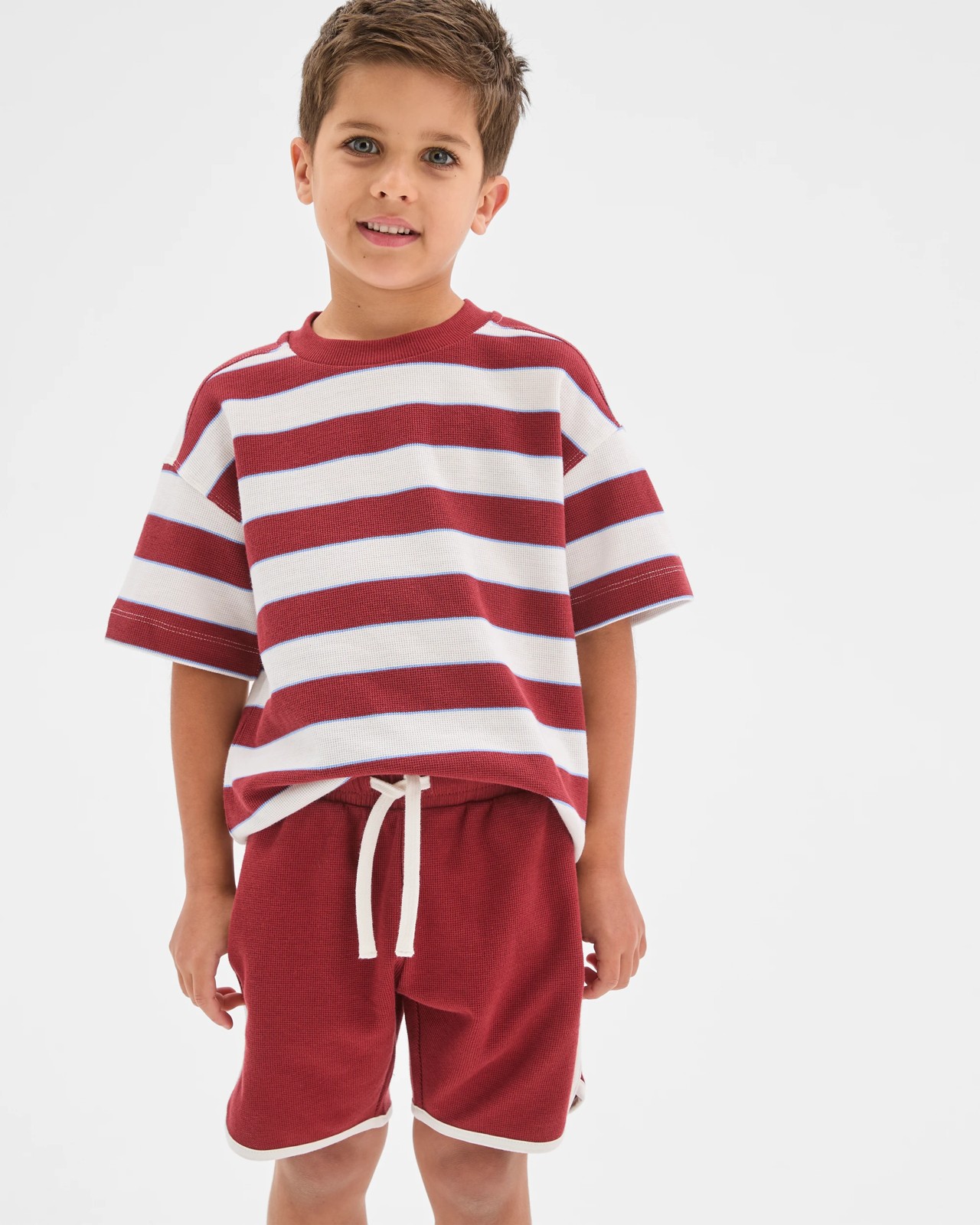 Australian Cotton Textured T-Shirt and Shorts 2 Piece Set - Red 3 of 5