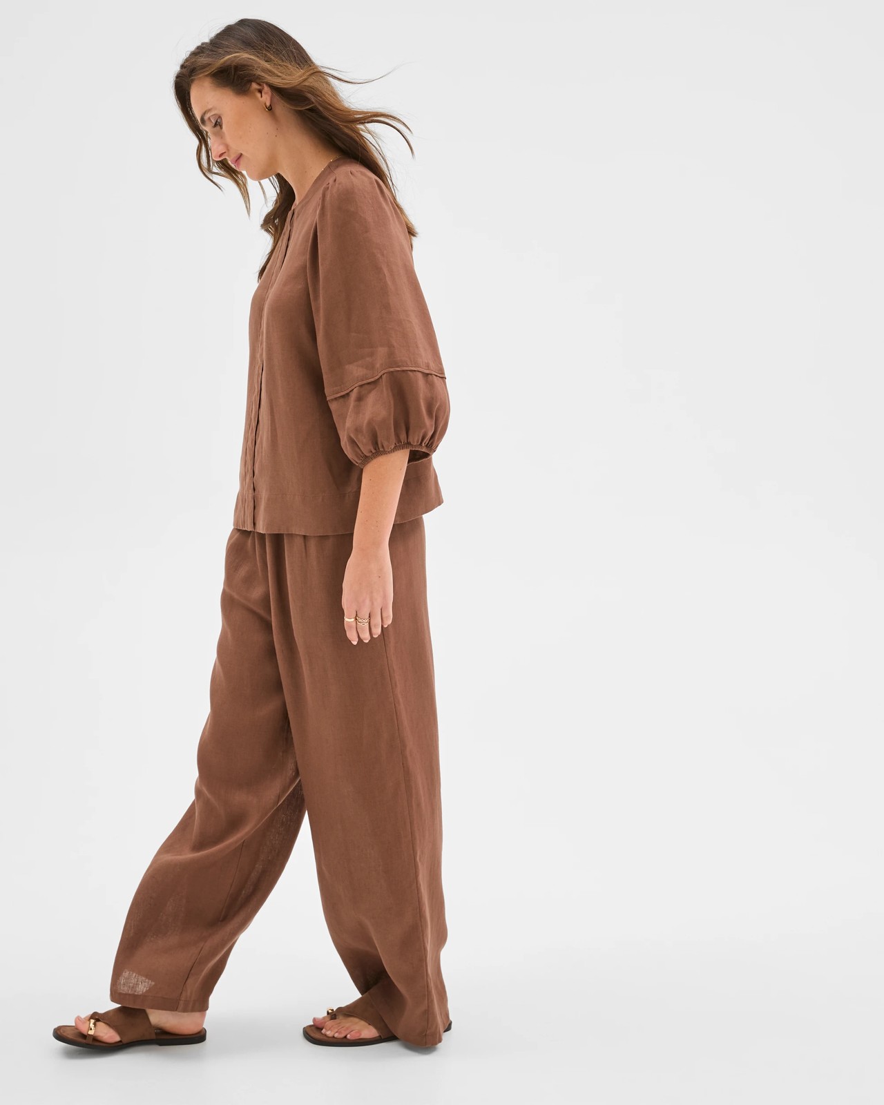 European Linen Femme Popover Blouse - Warm Brown 4 of 6