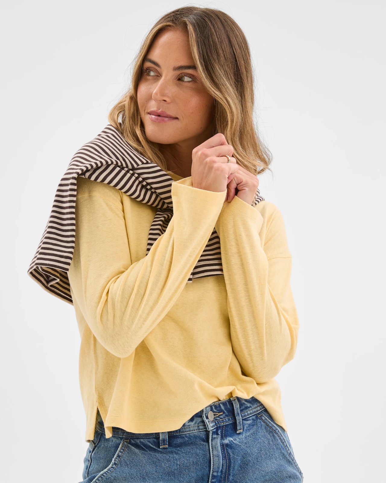 Australian Cotton Long Sleeve Relaxed Slub T-Shirt - Butter Lemon 2 of 6