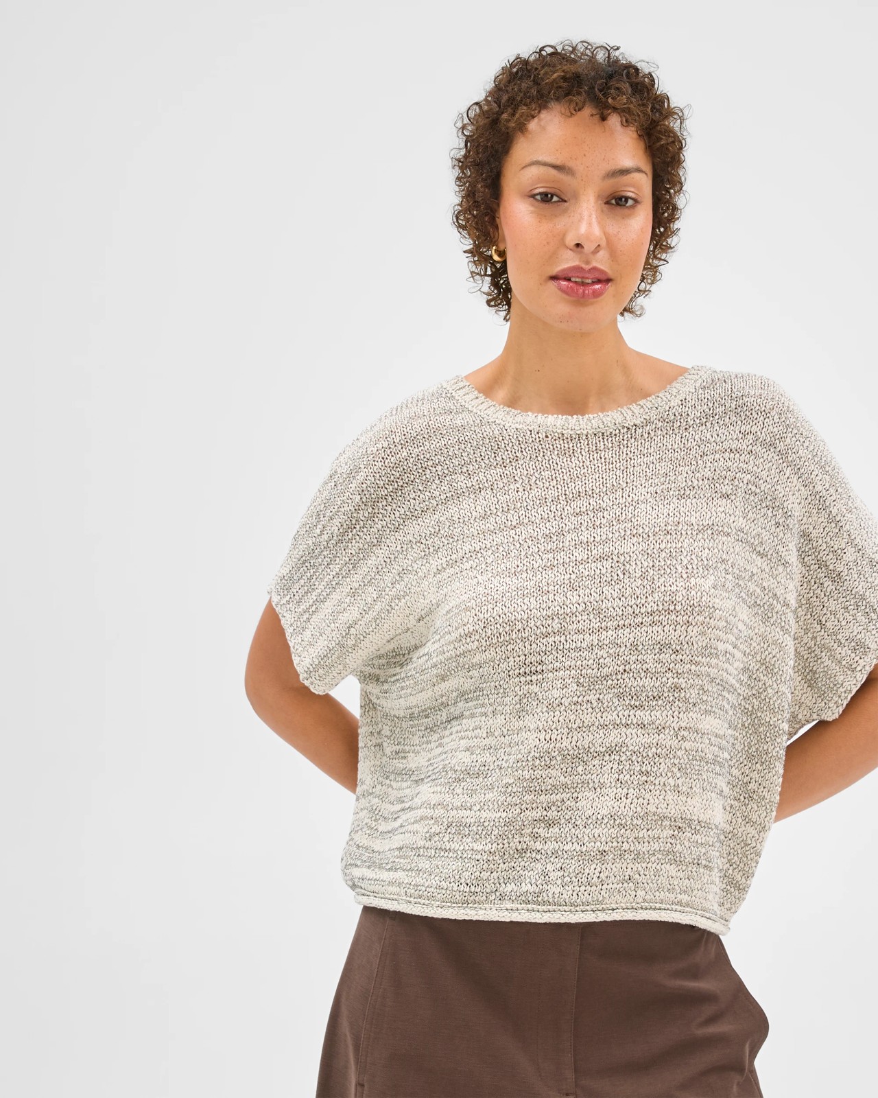 Australian Cotton Blend Tape Yarn Knit T-Shirt - Pale Oat 3 of 5