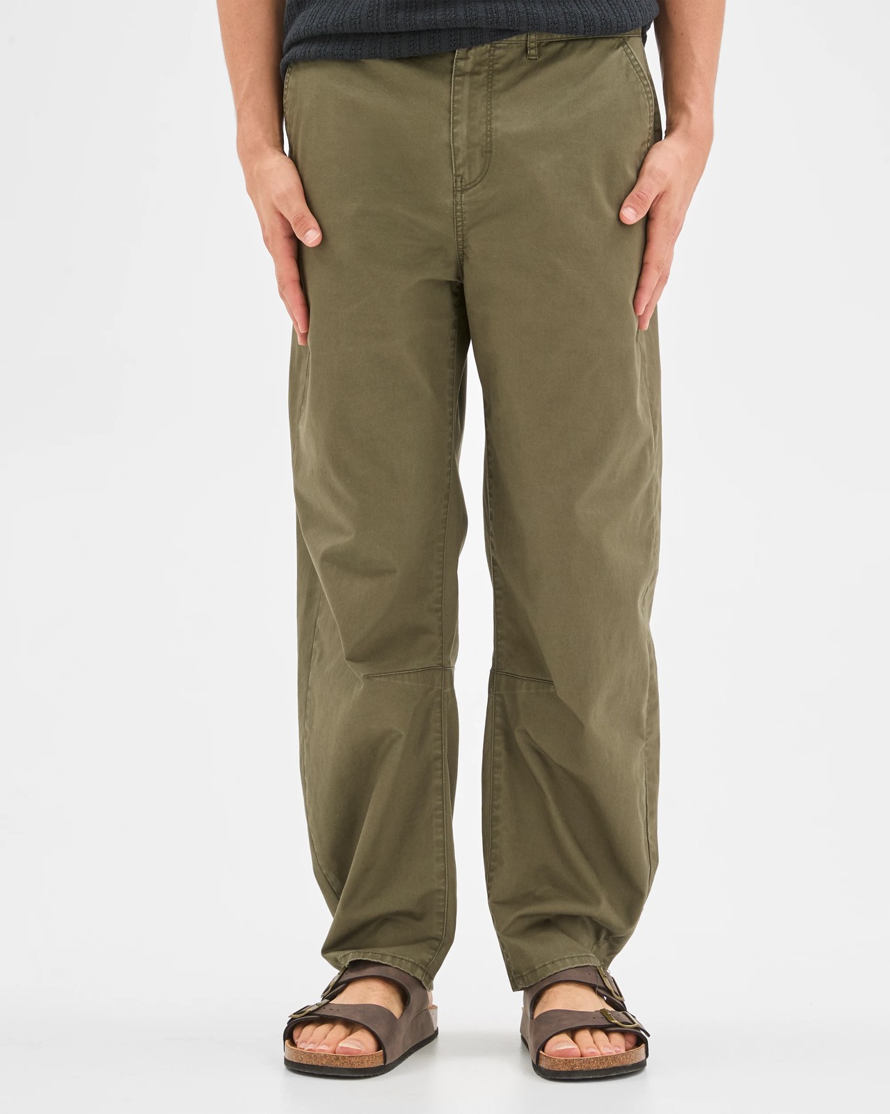 Commons Australian Cotton Barrel Leg Pants - Khaki Green 3 of 6
