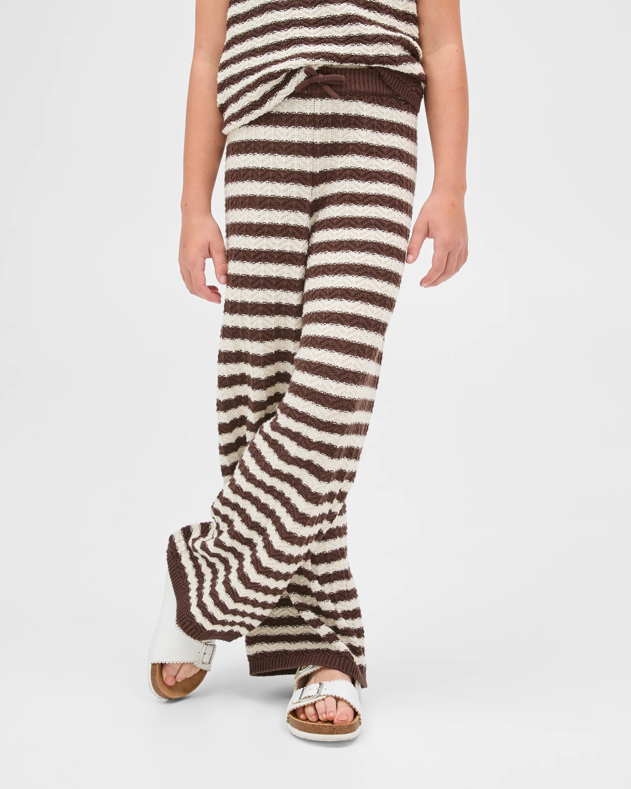 Australian Cotton Crochet Wide Leg Pants - Stripe Chocolate 2 of 6