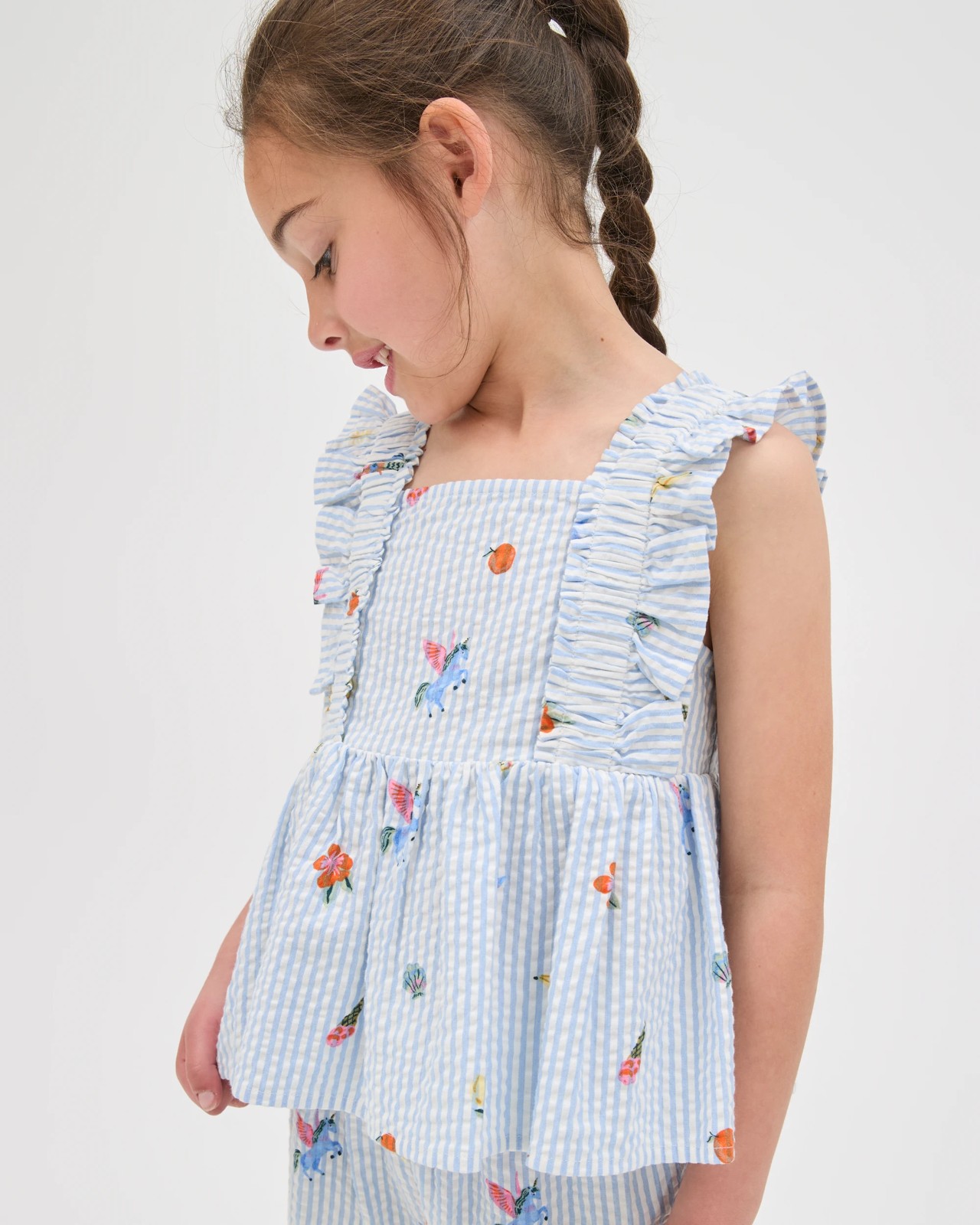 Fashion Woven Top and Pants 2 Piece Set - Blue + White 3 of 6