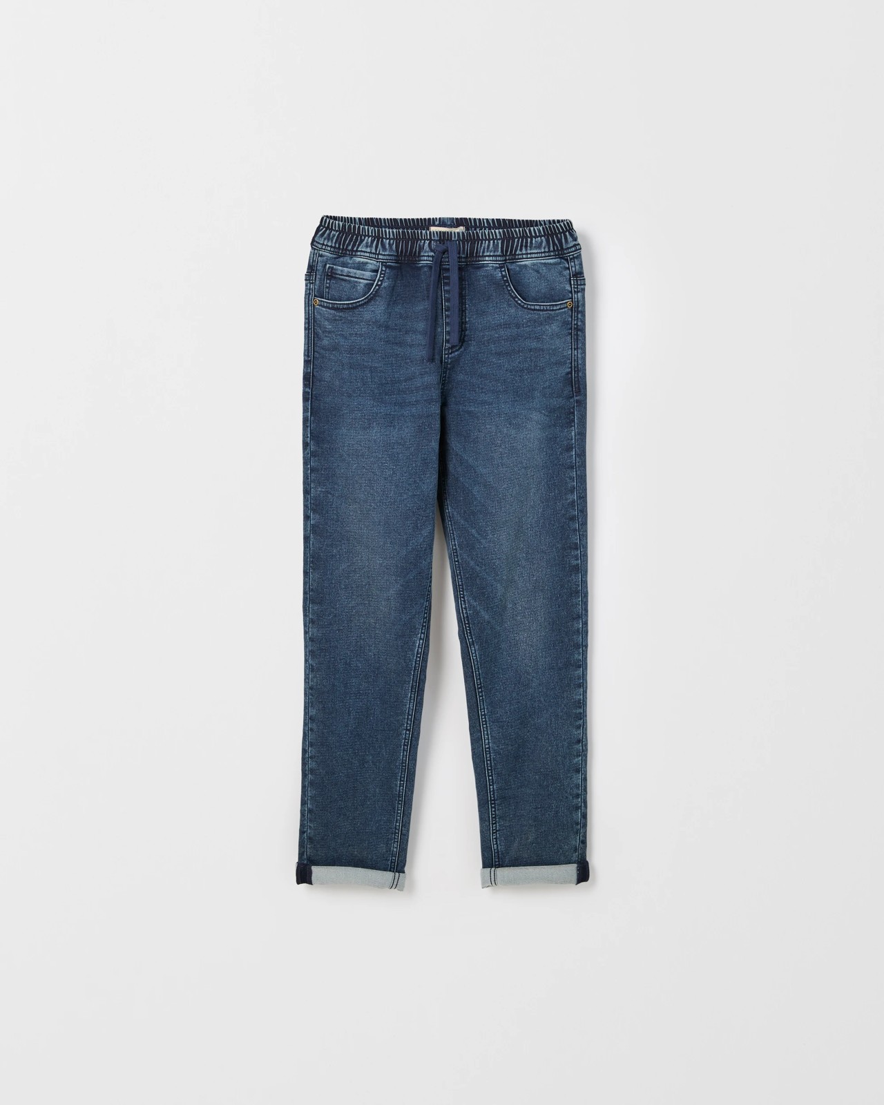 Elastic Waistband Straight Fit Denim Jeans 4 of 5