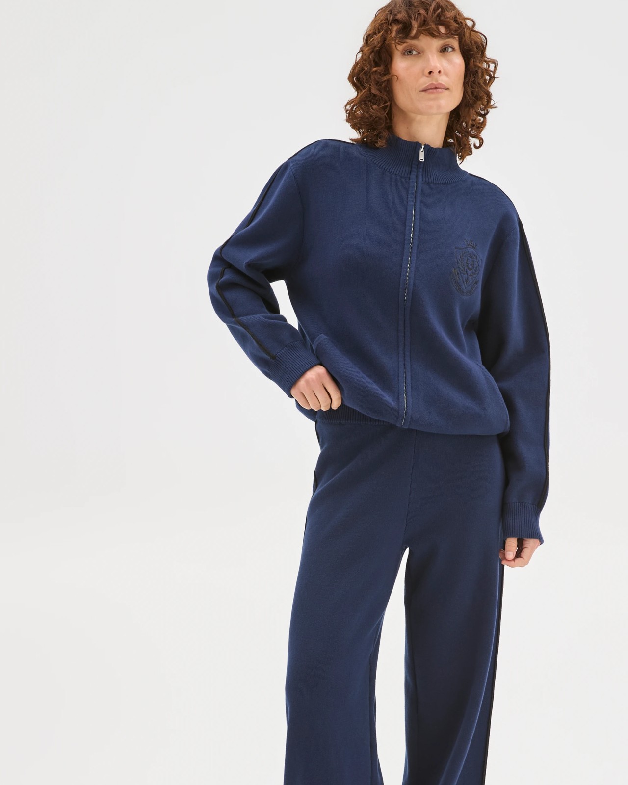 Active Australian Cotton Blend Side Stripe Wide Leg Pants - Navy 3 of 6