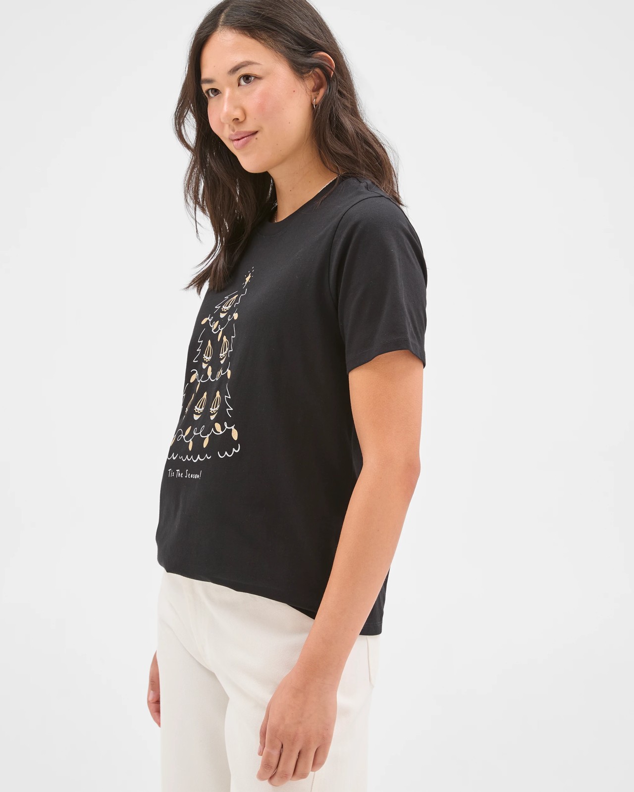 Australian Cotton Printed Christmas T-Shirt - Black Foil Tree 5 of 5