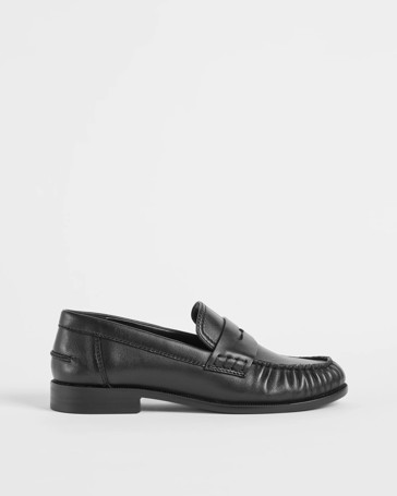 Genuine Leather Gathered Loafers