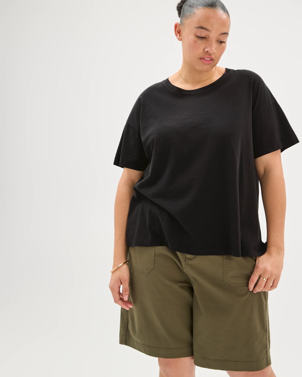 Plus Size Australian Cotton Slub Boxy T-Shirt - Black 3 of 6