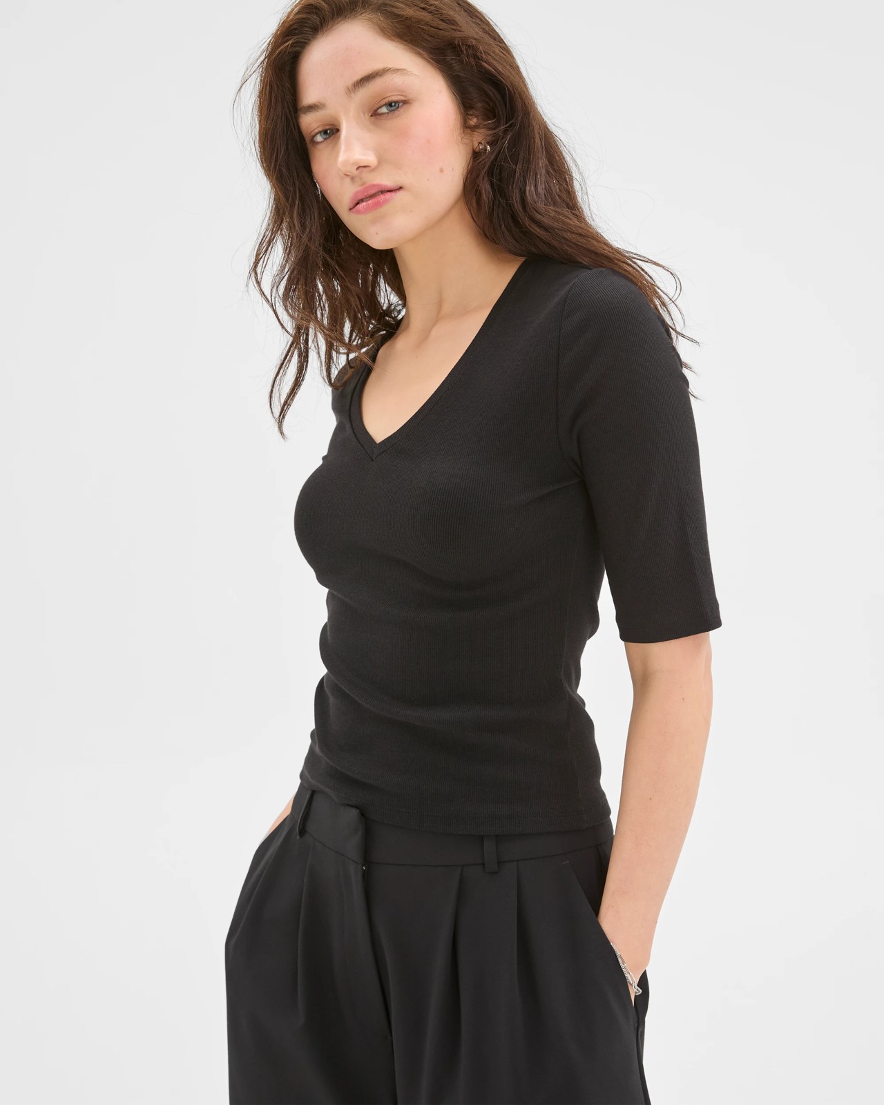 Lily Loves V-Neck Elbow Sleeve T-Shirt - Black 5 of 5