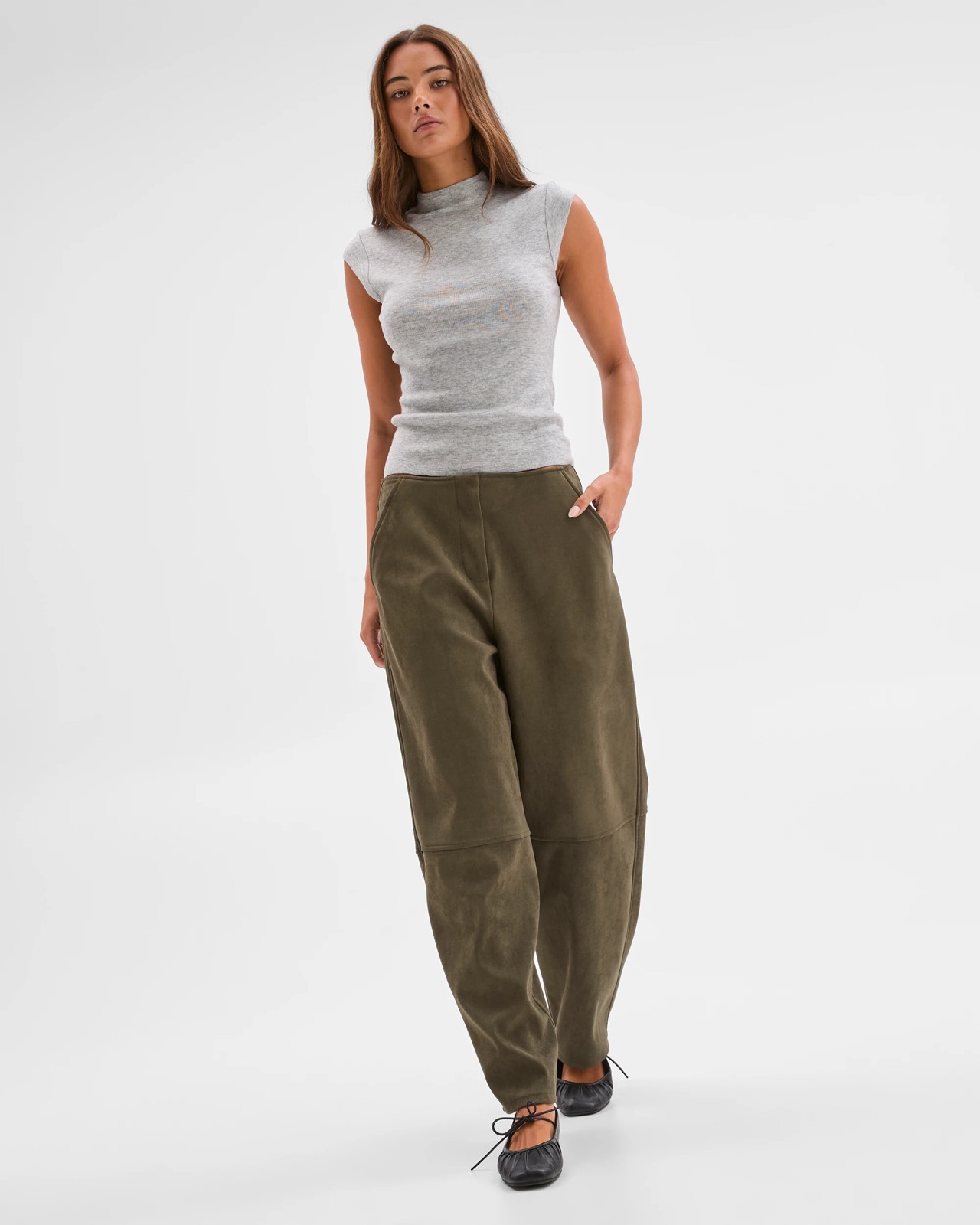 Lily Loves Faux Suede Barrel Leg Pants 2 of 6