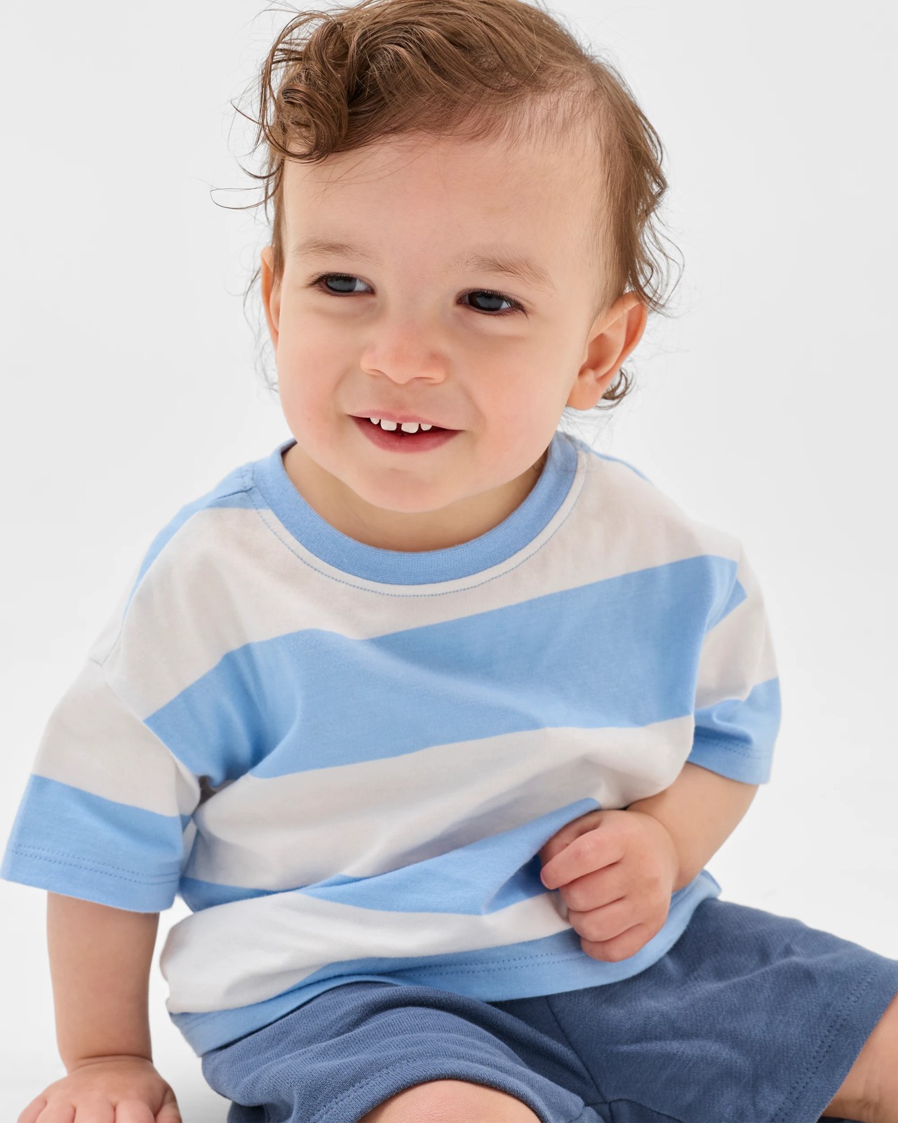Baby Organic Cotton Oversized Print T-Shirt - Blue Stripe Dellarobia 3 of 5